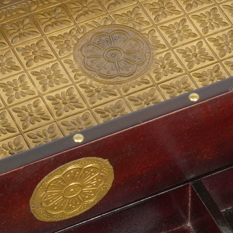 Handcrafted Wooden Storage Tray with Intricate Brass Detailing