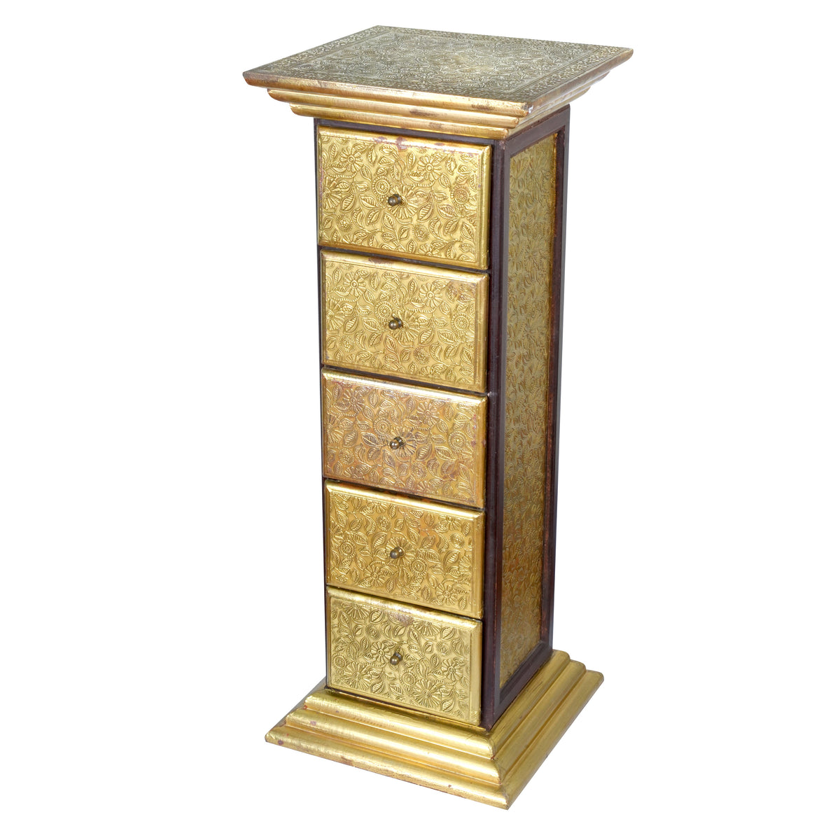 Wooden Storage Cabinet with Brass Detailing – Elegant Design with Five Drawers