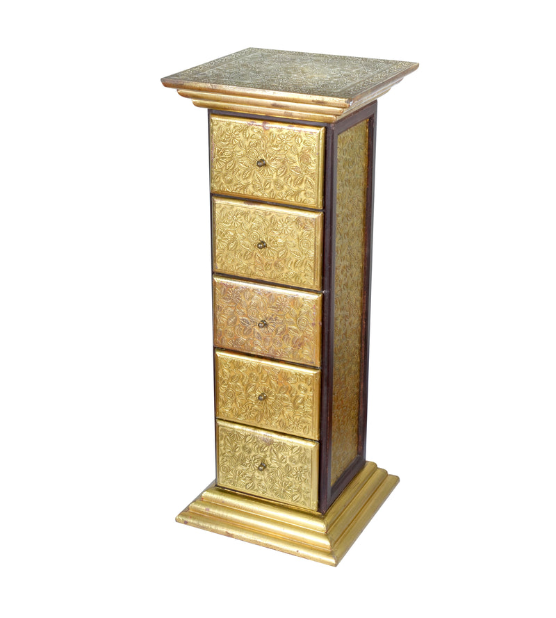 Wooden Storage Cabinet with Brass Detailing – Elegant Design with Five Drawers