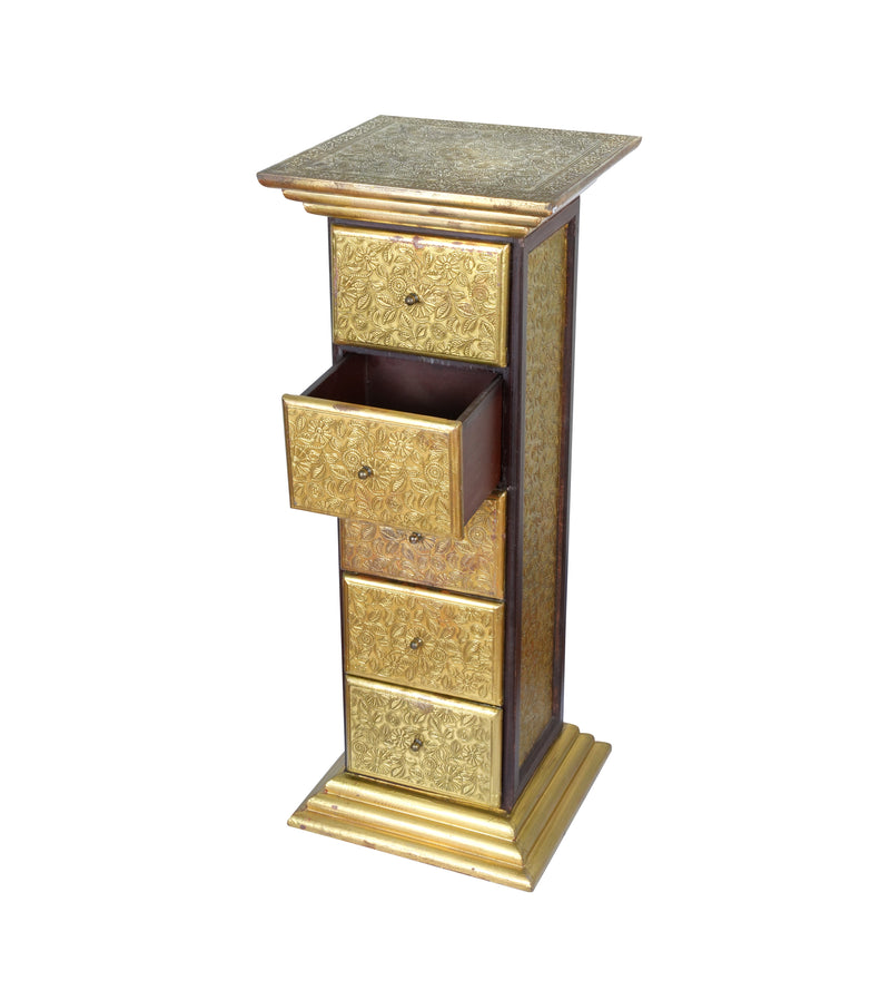 Wooden Storage Cabinet with Brass Detailing – Elegant Design with Five Drawers