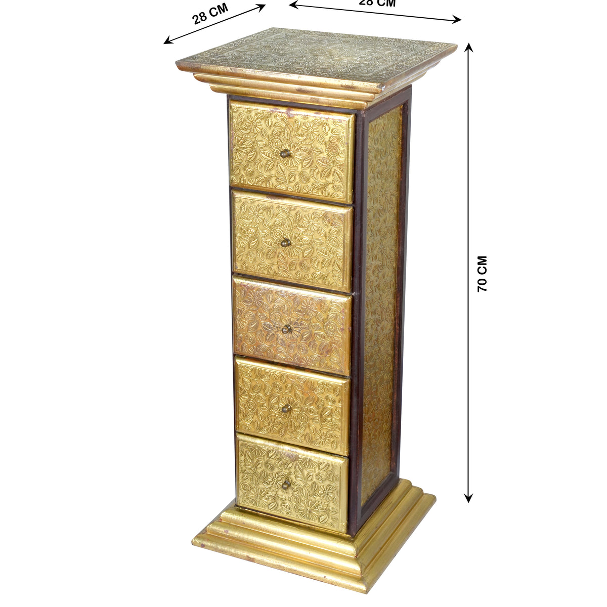 Wooden Storage Cabinet with Brass Detailing – Elegant Design with Five Drawers
