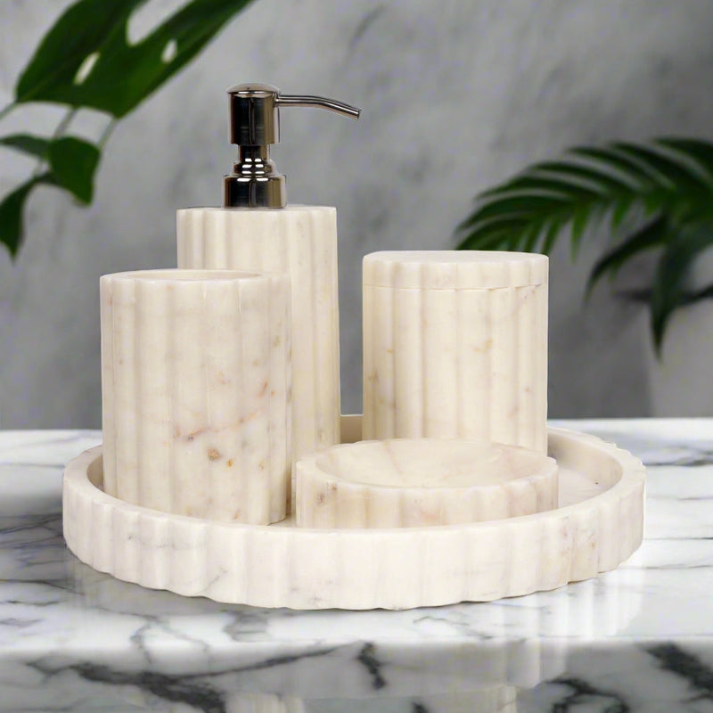 Modern White Marble Bathroom Accessory Set