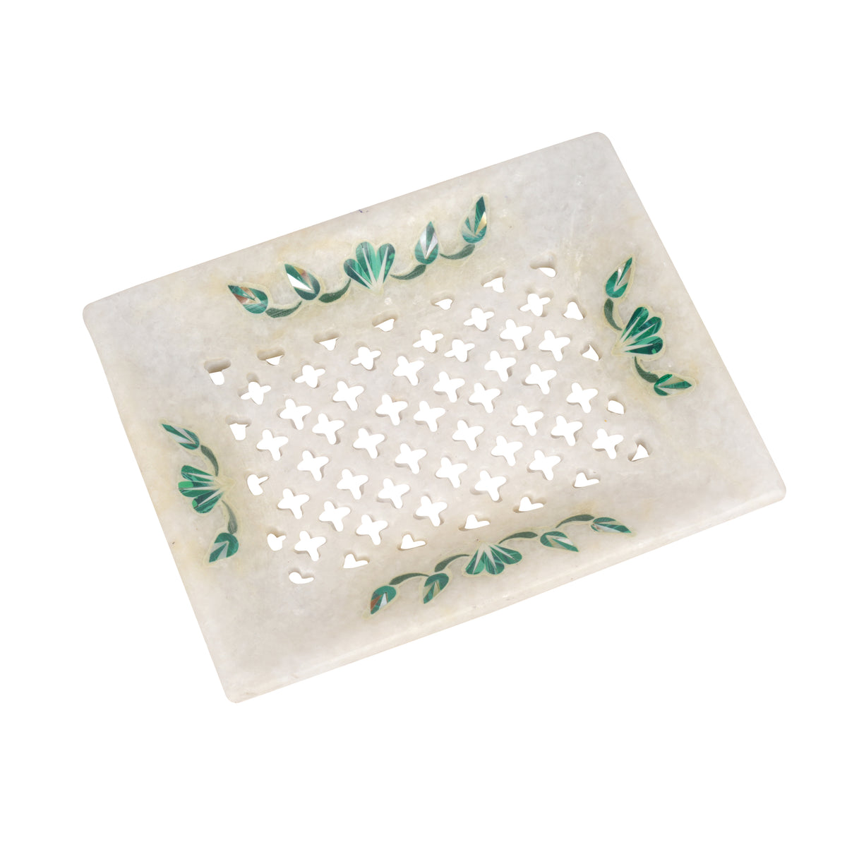 Handcrafted Marble Bathroom Accessory Set with Traditional Inlay Work