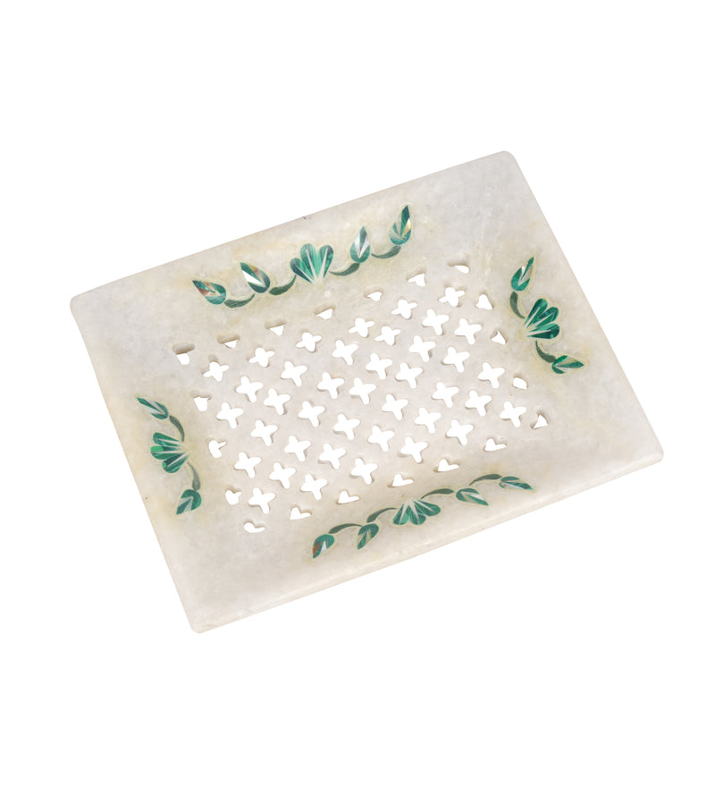 Handcrafted Marble Bathroom Accessory Set with Traditional Inlay Work