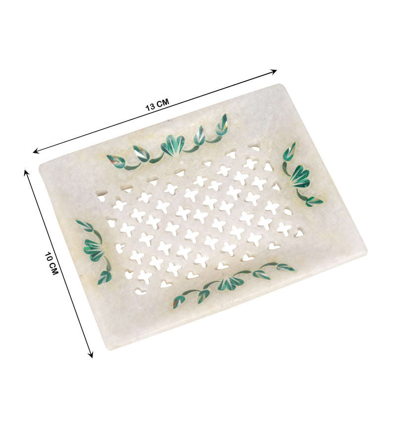 Handcrafted Marble Bathroom Accessory Set with Traditional Inlay Work