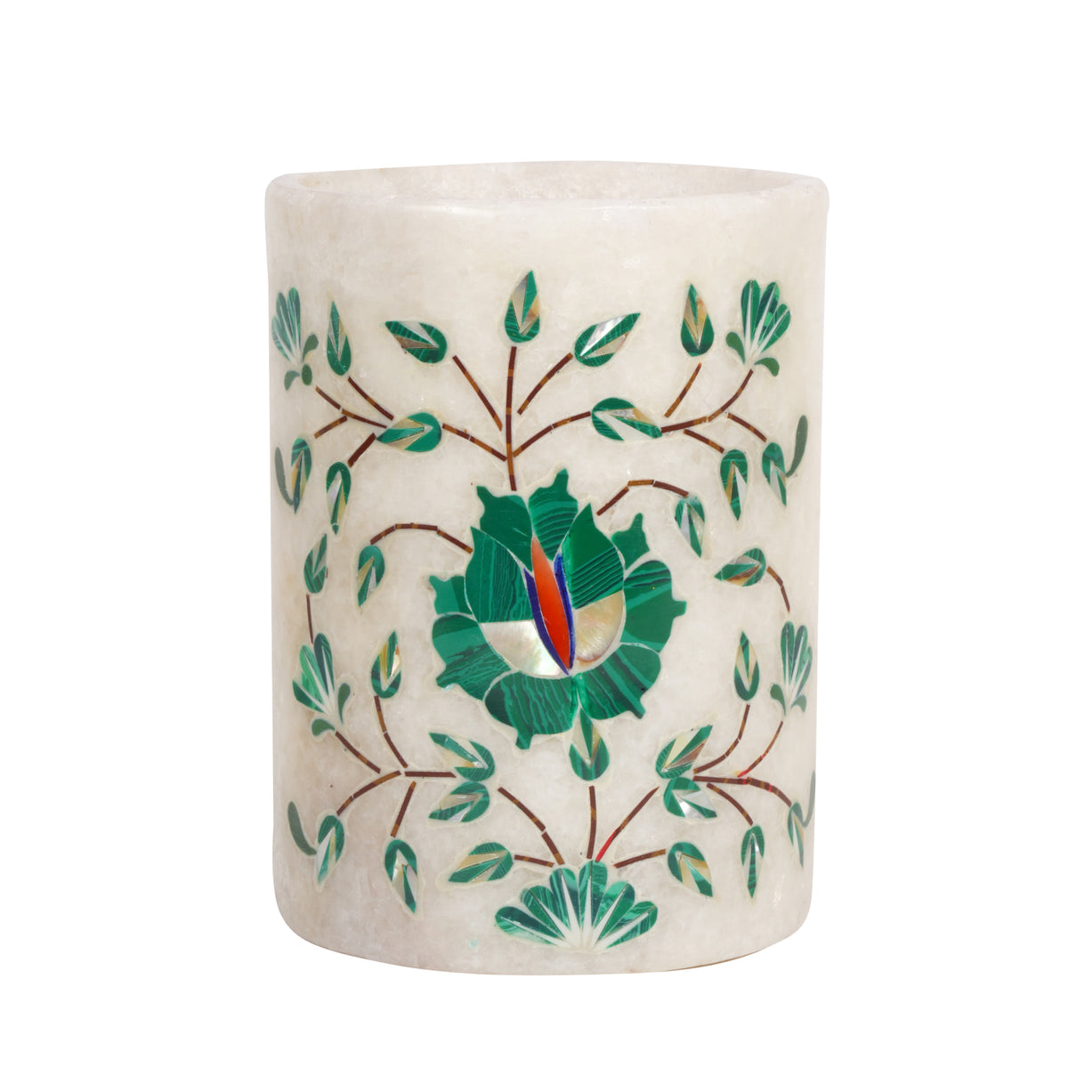 Handcrafted Marble Bathroom Accessory Set with Traditional Inlay Work