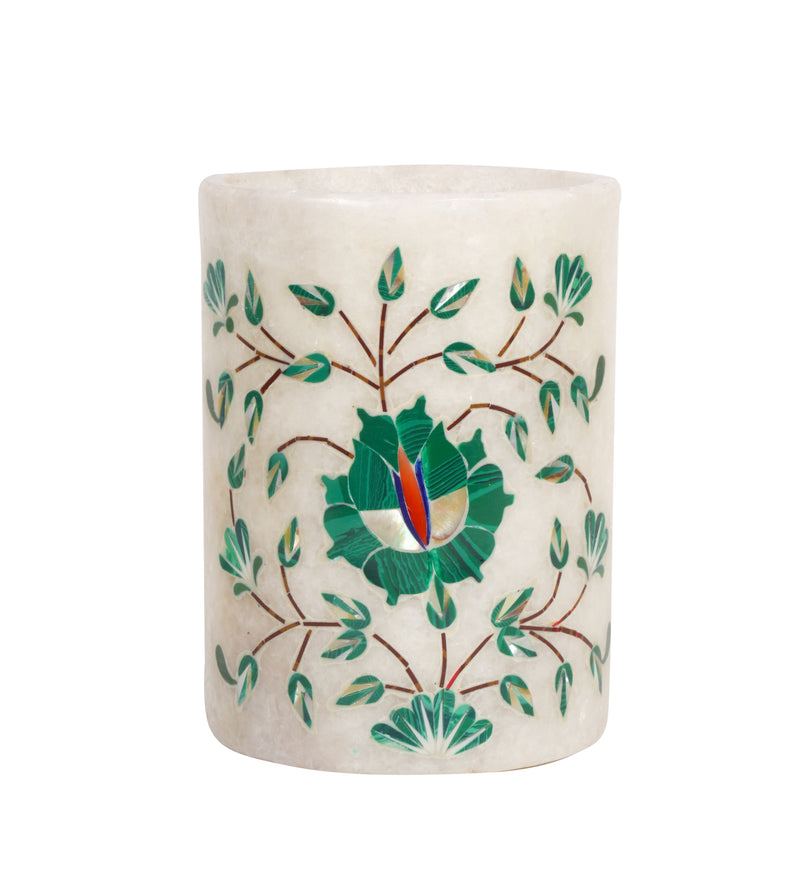 Handcrafted Marble Bathroom Accessory Set with Traditional Inlay Work