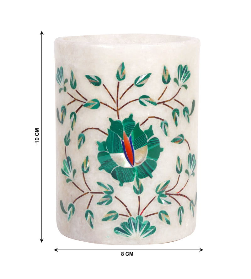 Handcrafted Marble Bathroom Accessory Set with Traditional Inlay Work