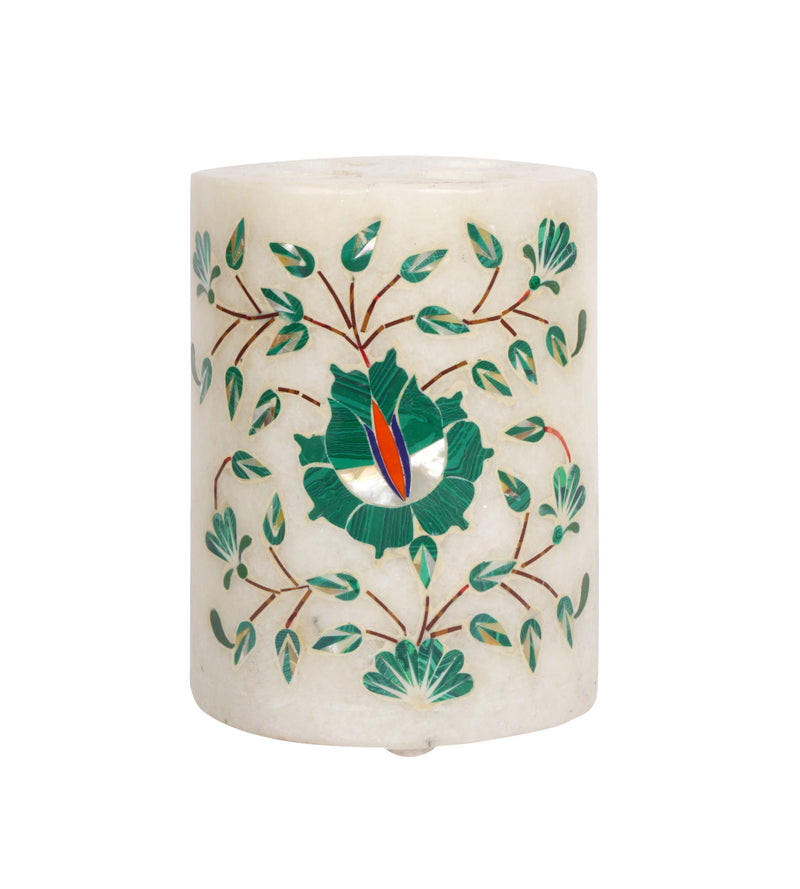 Handcrafted Marble Bathroom Accessory Set with Traditional Inlay Work