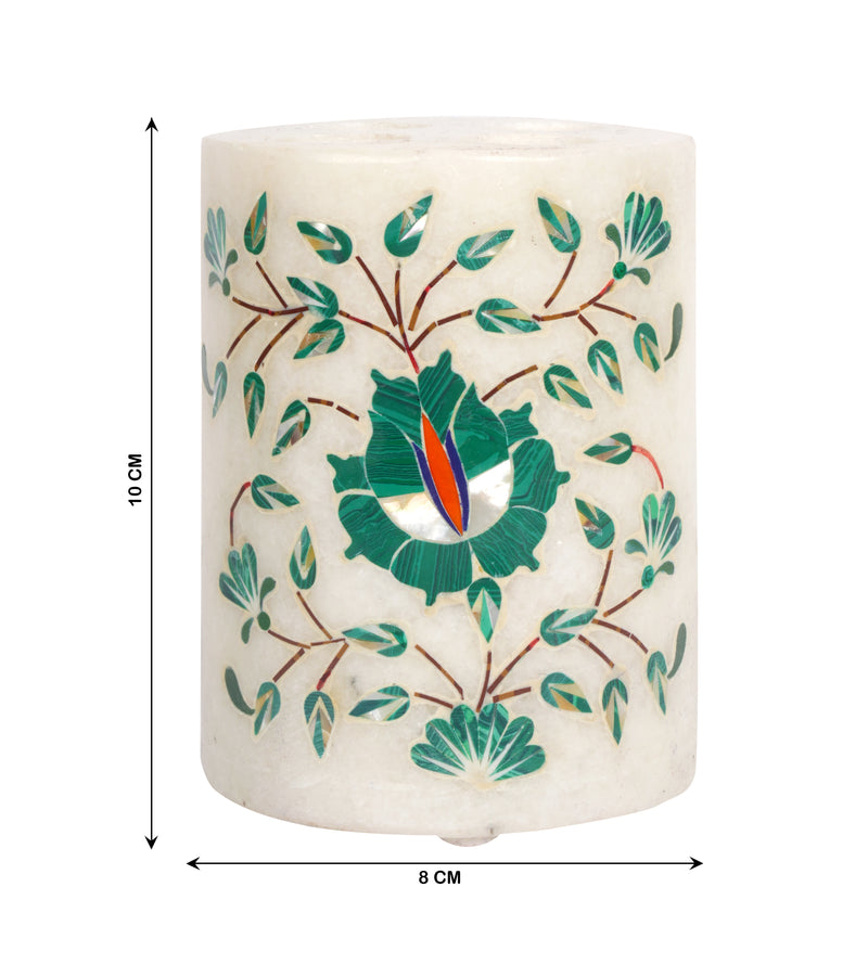 Handcrafted Marble Bathroom Accessory Set with Traditional Inlay Work