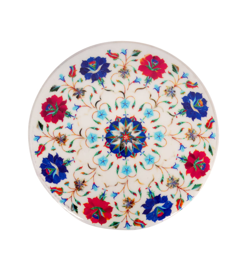 Handcrafted Marble Chakla with Artistic Floral Design