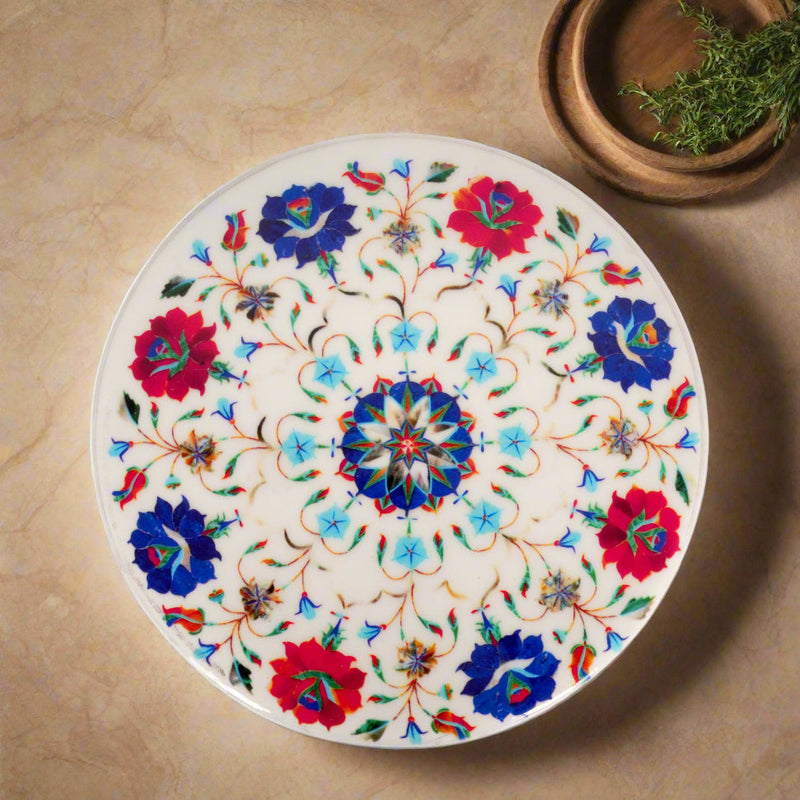 Handcrafted Marble Chakla with Artistic Floral Design