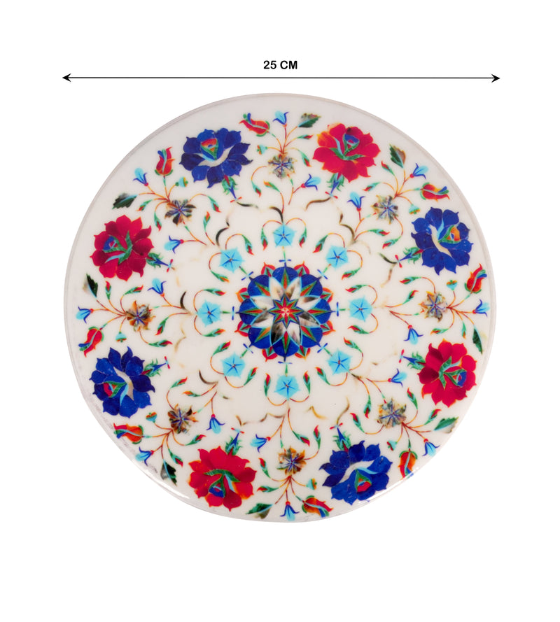 Handcrafted Marble Chakla with Artistic Floral Design