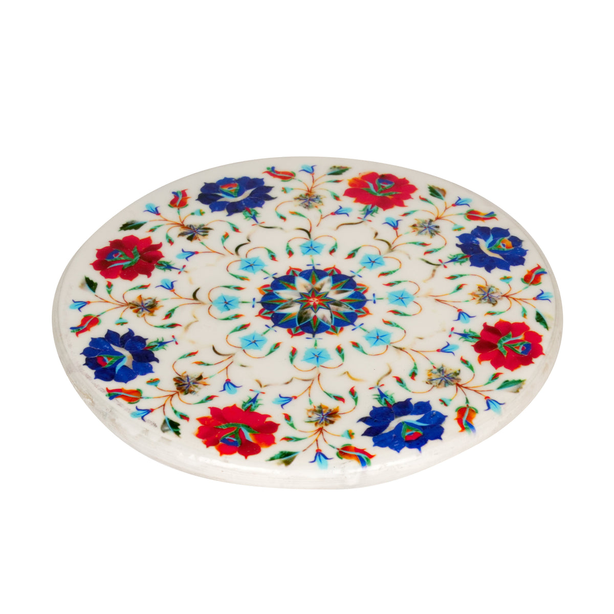 Handcrafted Marble Chakla with Artistic Floral Design