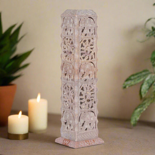 Hand-Carved Marble Jali Candle Stand