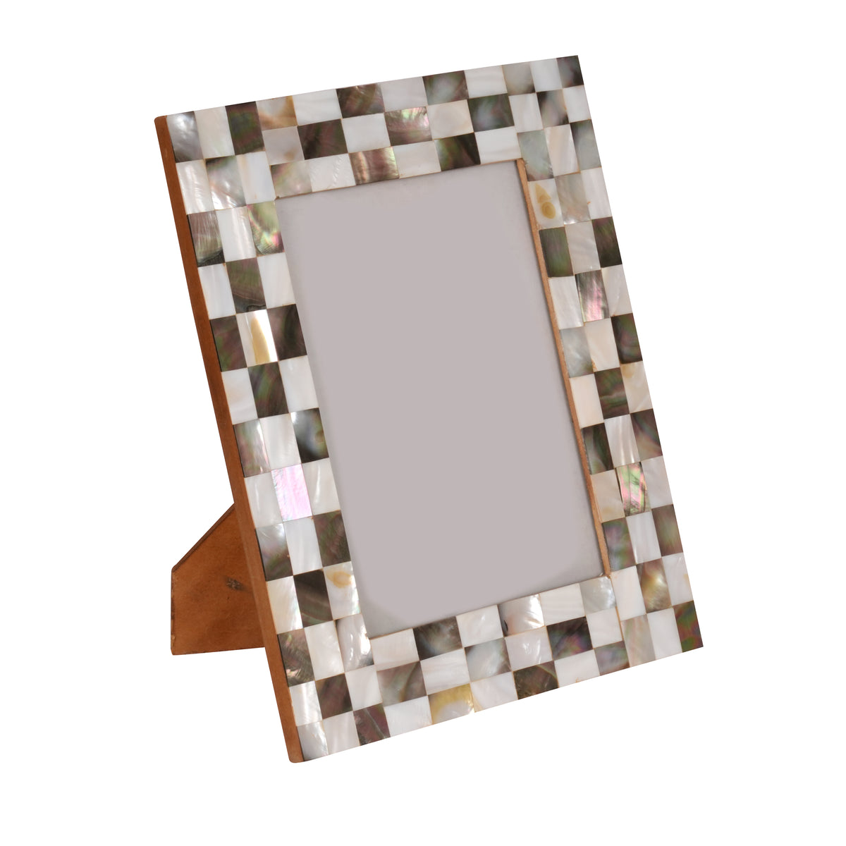 Iridescent Checkerboard Photo Frame: Handcrafted Mother of Pearl Inlay | Timeless Elegance for Your Memories