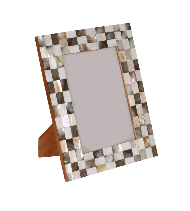 Iridescent Checkerboard Photo Frame: Handcrafted Mother of Pearl Inlay | Timeless Elegance for Your Memories