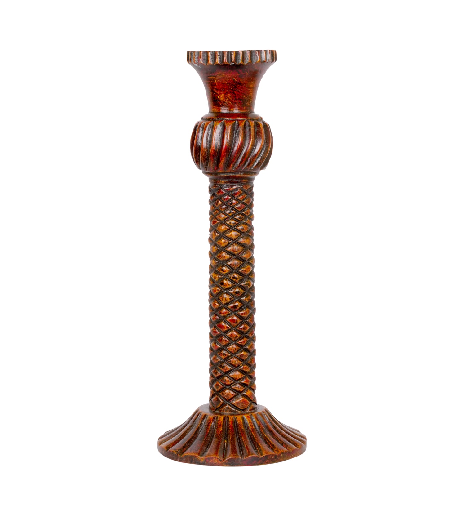 Checkered Wooden Candleholders – Large