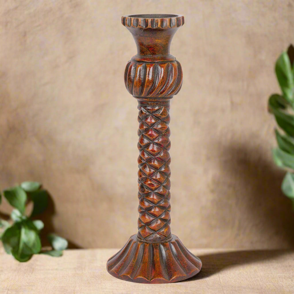 Checkered Wooden Candleholders – Small