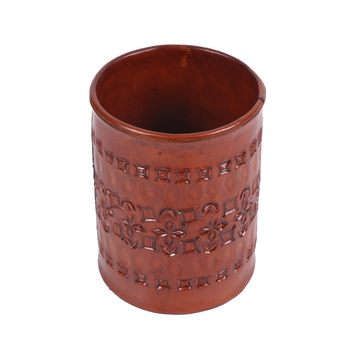 Handcrafted Embossed Leather Desk Organizer | Traditional Artisan Stationery Holder