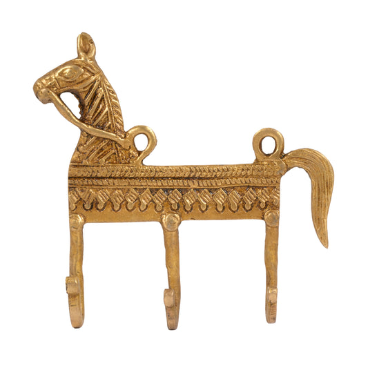Handcrafted Traditional Brass Horse Wall Hook | Triple-Hook Heritage Wall Decor