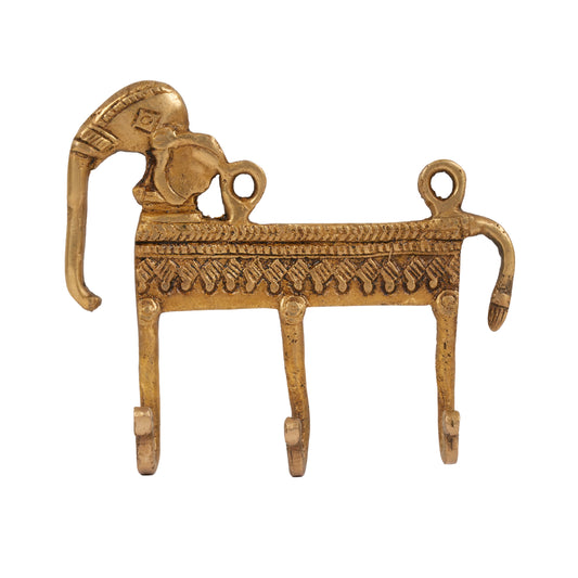 Handcrafted Traditional Brass Elephant Wall Hook | Triple-Hook Heritage Wall Decor