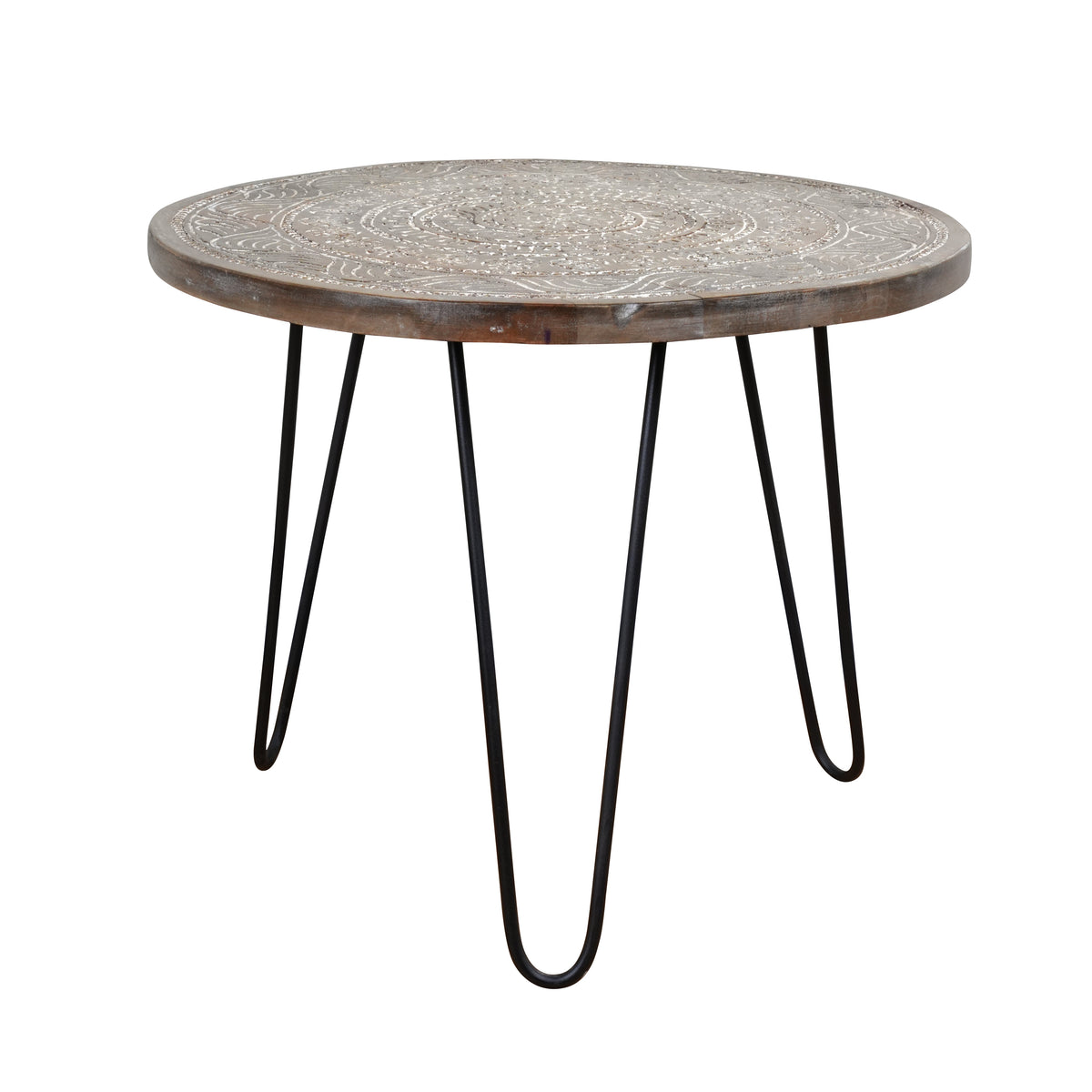 Handcrafted Rajasthani Wooden & Iron Coffee Table – Floral Mandala Carving