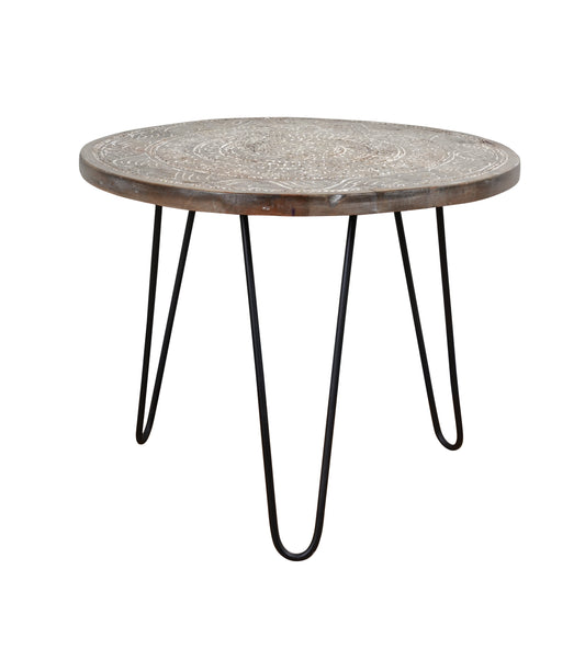 Handcrafted Rajasthani Wooden & Iron Coffee Table – Floral Mandala Carving