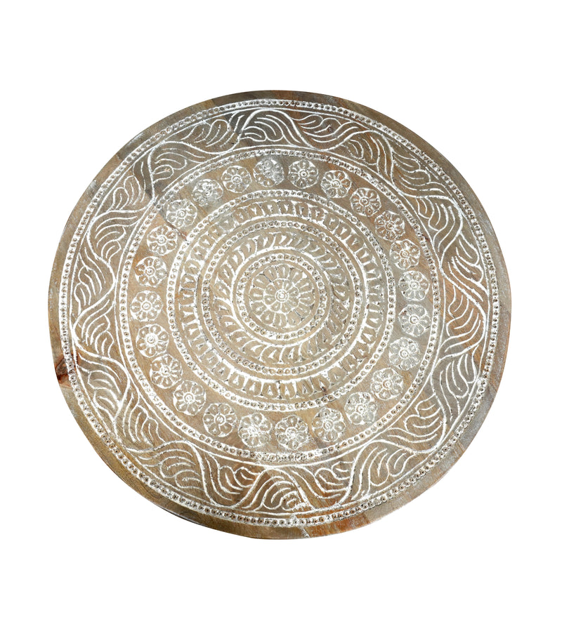 Handcrafted Rajasthani Wooden & Iron Coffee Table – Floral Mandala Carving