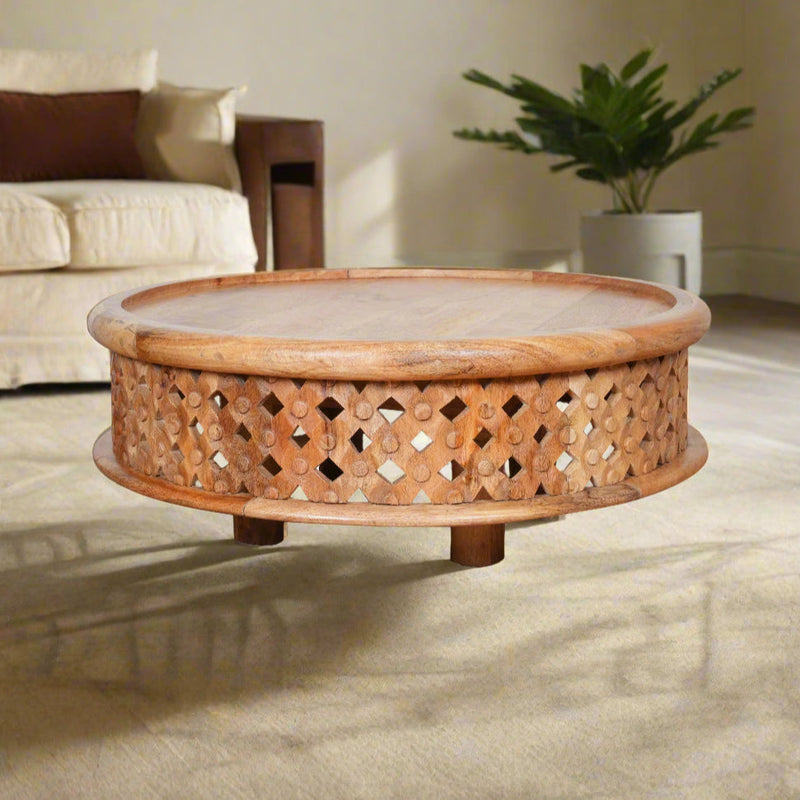 Handcrafted Rajasthani Sheesham Wood Coffee Table – Intricate Lattice Design