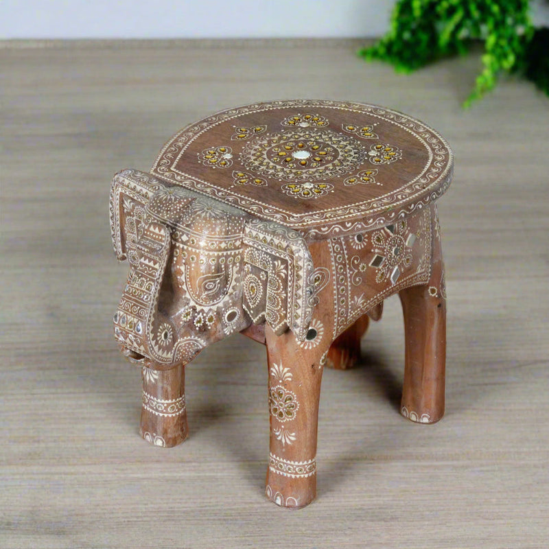 Handcrafted Rajasthani Wooden Elephant Stool – Cultural Charm & Functionality