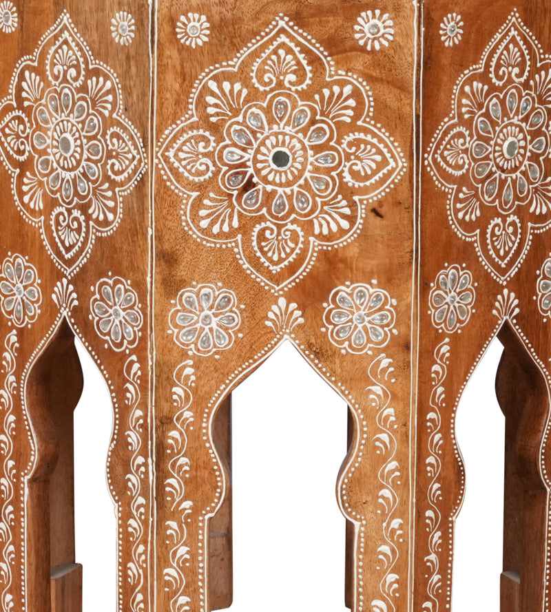 Handcrafted Rajasthani Wooden Octagonal Side Table/Stool – Intricate Detailing