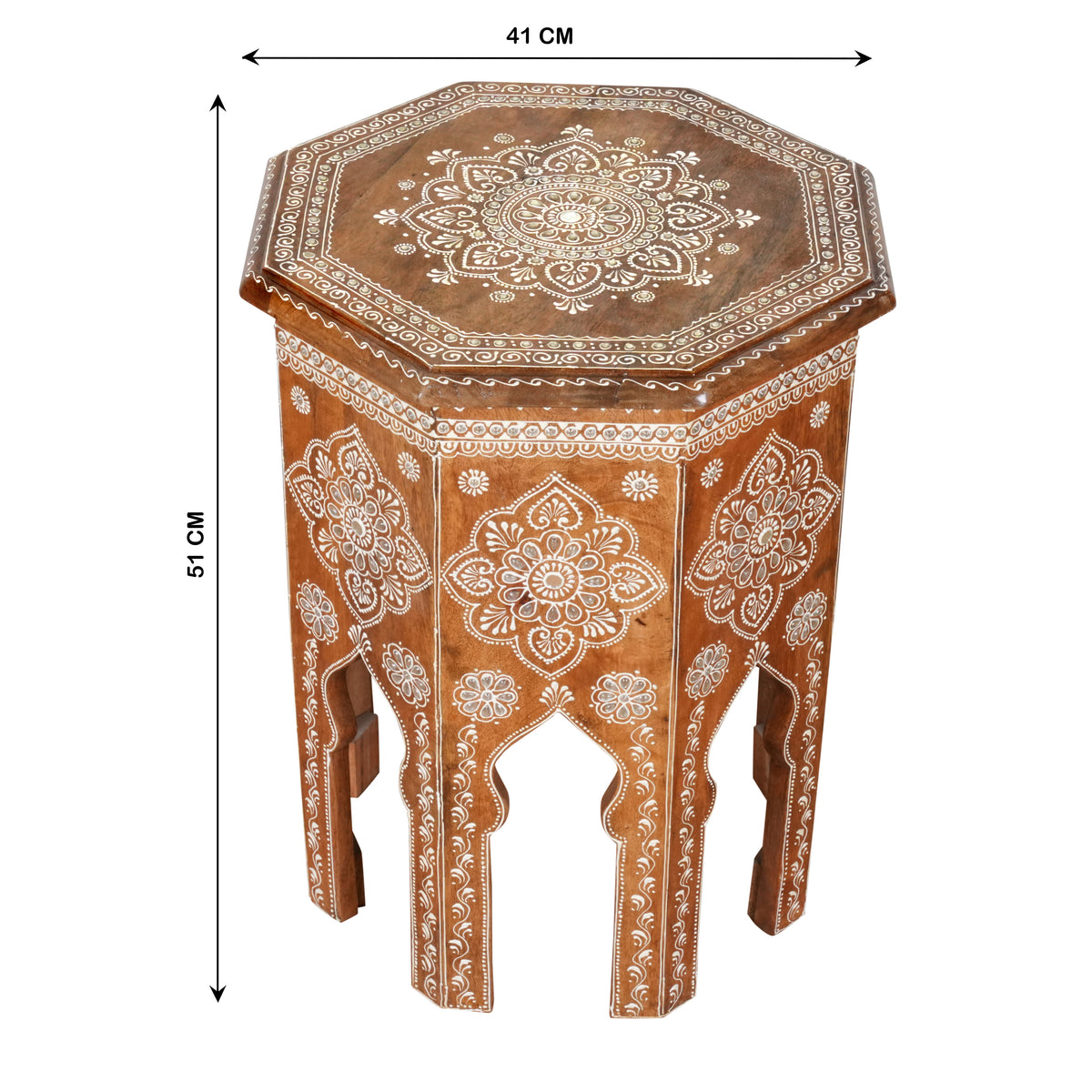 Handcrafted Rajasthani Wooden Octagonal Side Table/Stool – Intricate Detailing
