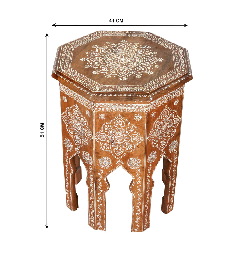 Handcrafted Rajasthani Wooden Octagonal Side Table/Stool – Intricate Detailing