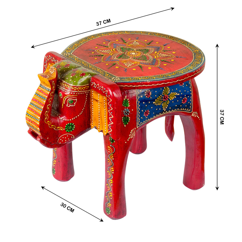 Handcrafted Rajasthani Wooden Elephant Stool - Vibrant & Playful Design