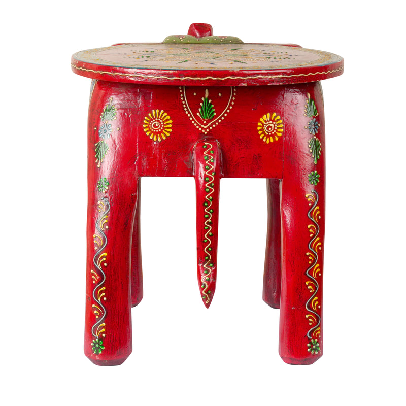 Handcrafted Rajasthani Wooden Elephant Stool - Vibrant & Playful Design