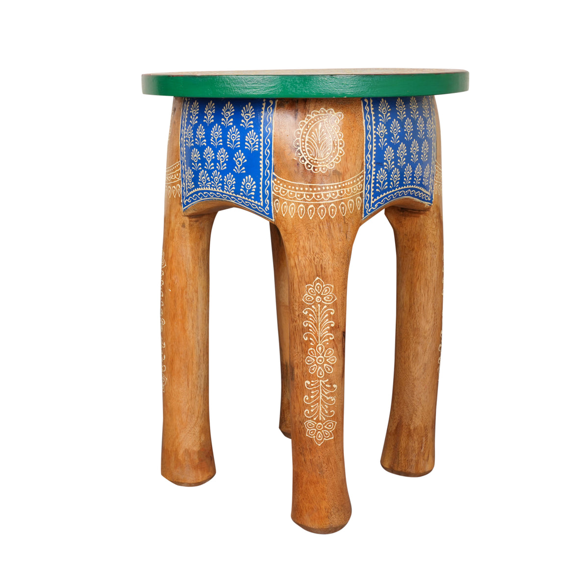 Handcrafted Rajasthani Wooden Stool – Vibrant Enamel Top