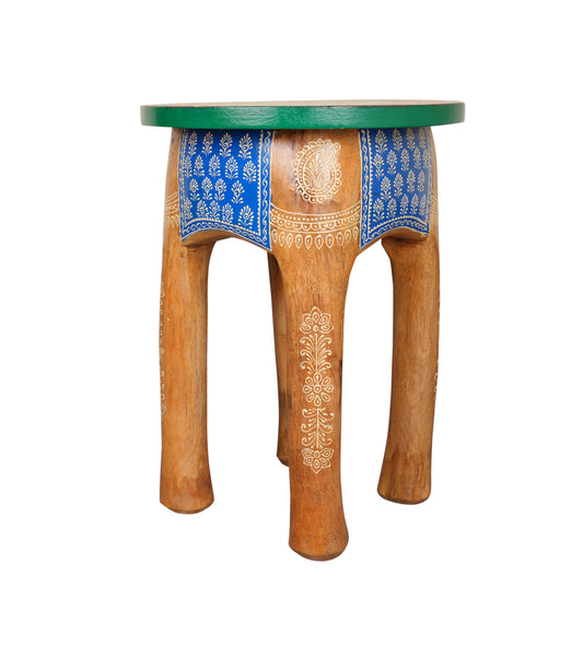 Handcrafted Rajasthani Wooden Stool – Vibrant Enamel Top