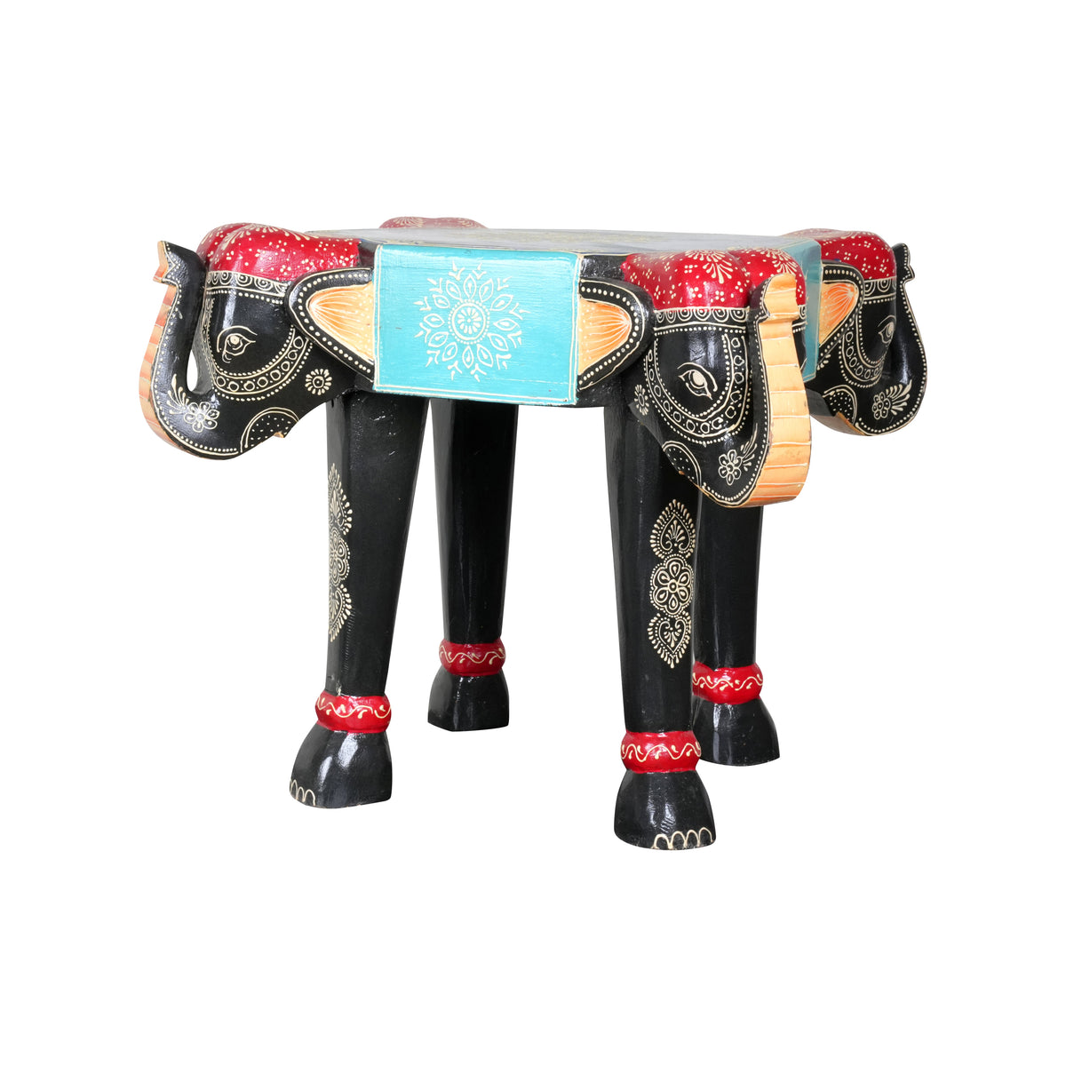 Handcrafted Rajasthani Wooden Elephant Stool - Majestic & Functional