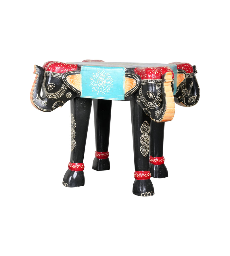 Handcrafted Rajasthani Wooden Elephant Stool - Majestic & Functional