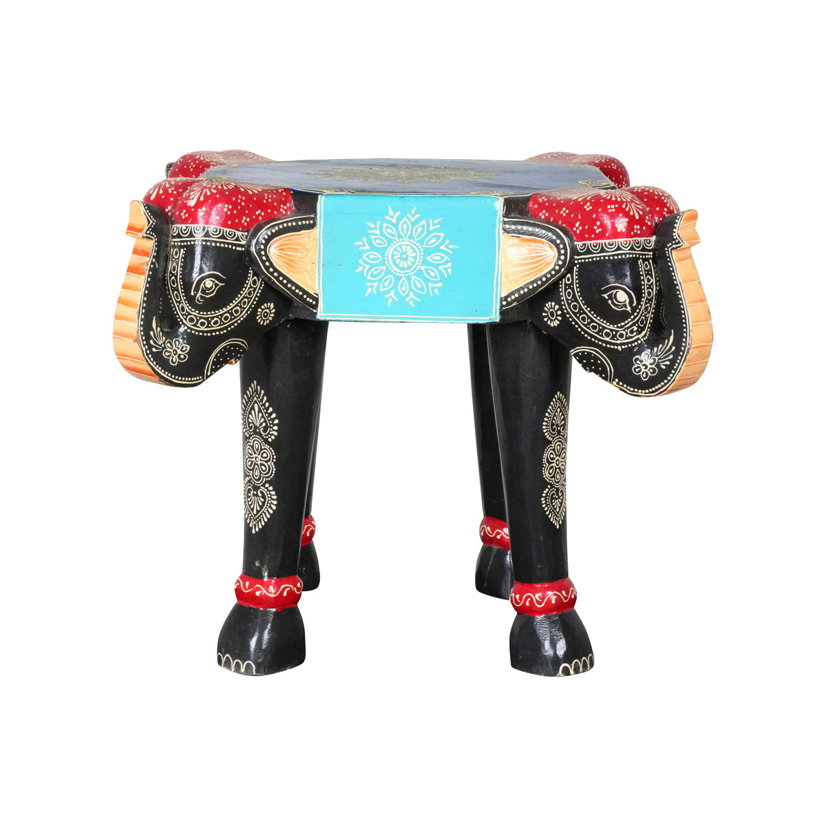 Handcrafted Rajasthani Wooden Elephant Stool - Majestic & Functional