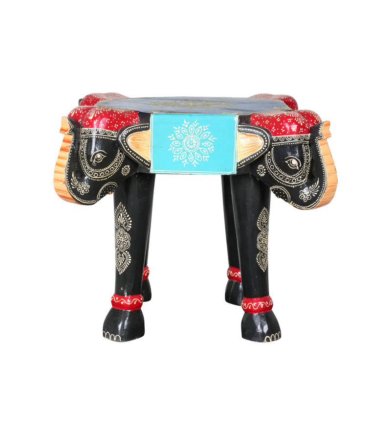 Handcrafted Rajasthani Wooden Elephant Stool - Majestic & Functional