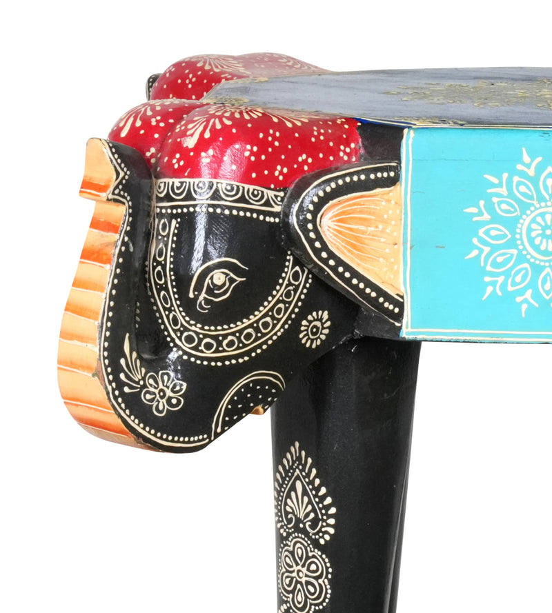 Handcrafted Rajasthani Wooden Elephant Stool - Majestic & Functional