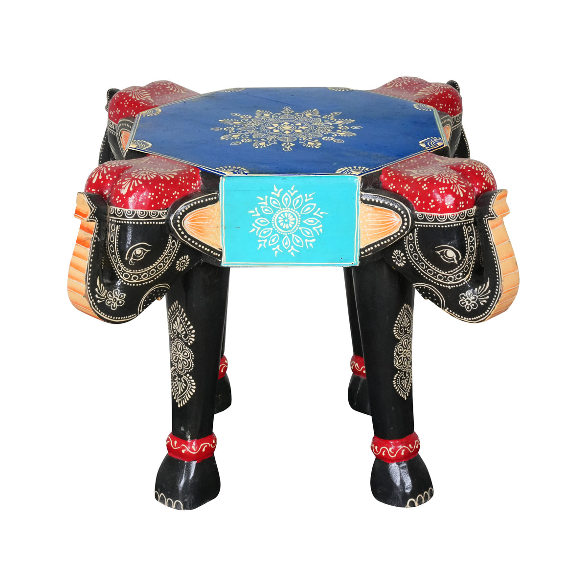 Handcrafted Rajasthani Wooden Elephant Stool - Majestic & Functional