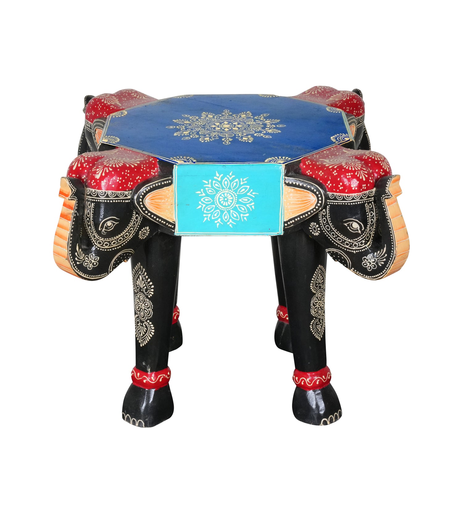 Handcrafted Rajasthani Wooden Elephant Stool - Majestic & Functional