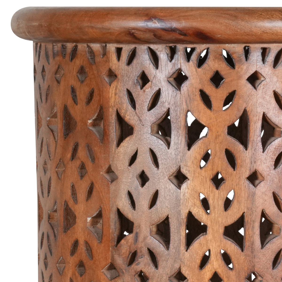 Handcrafted Wooden Stool with Intricate Cutout Design - A Global Art Piece