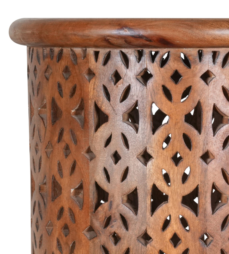 Handcrafted Wooden Stool with Intricate Cutout Design - A Global Art Piece