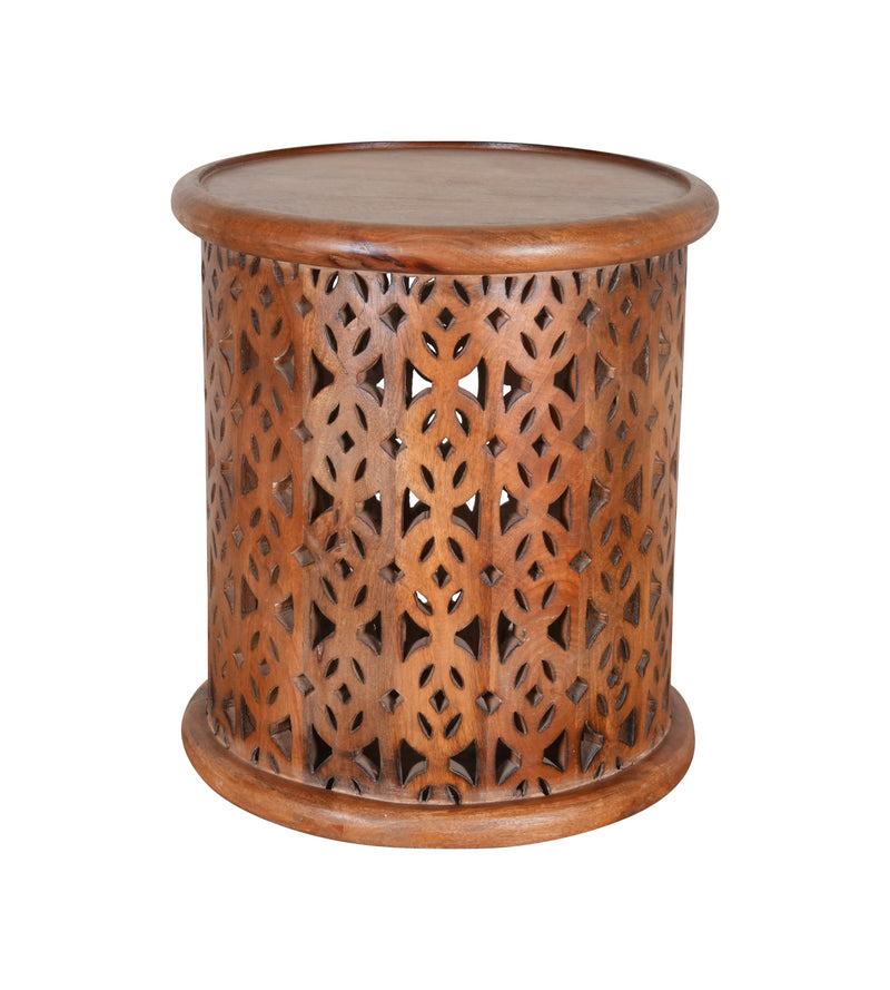 Handcrafted Wooden Stool with Intricate Cutout Design - A Global Art Piece