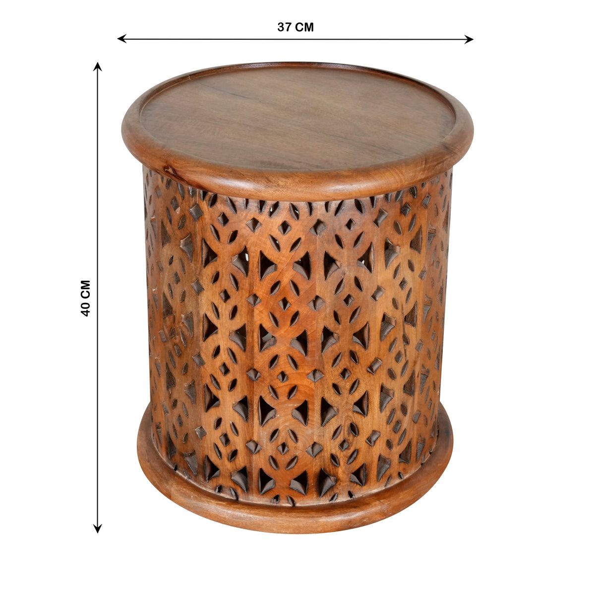 Handcrafted Wooden Stool with Intricate Cutout Design - A Global Art Piece