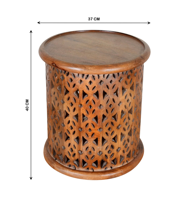 Handcrafted Wooden Stool with Intricate Cutout Design - A Global Art Piece
